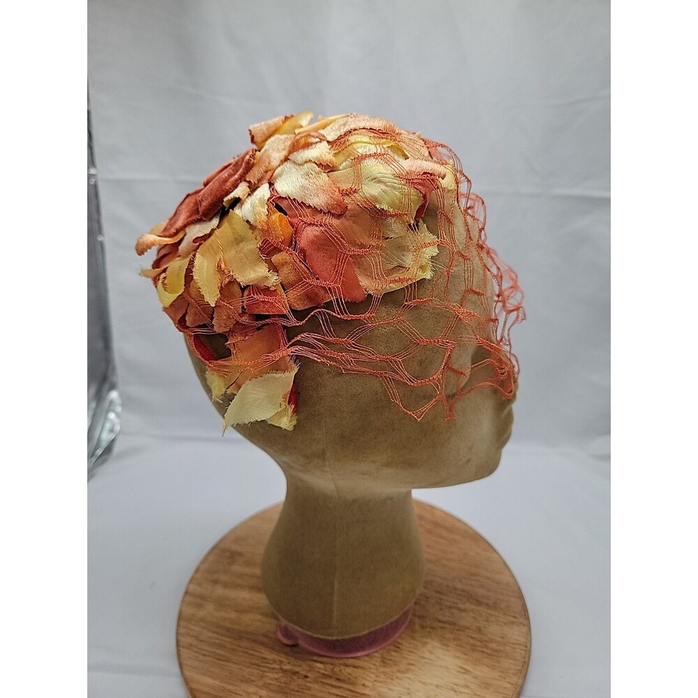 Womens Vintage 1950's Orange/Yellow Floral Velvet Hat